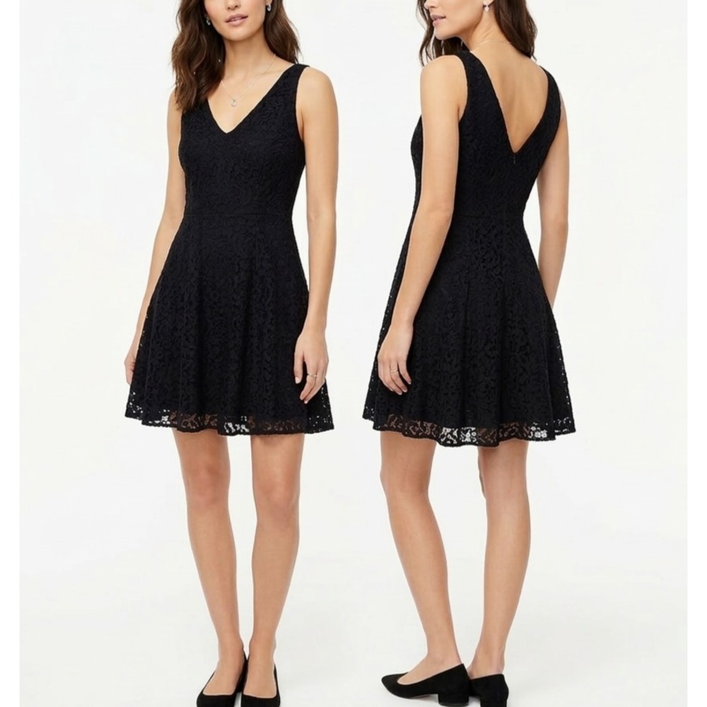 LOFT Black Floral Lace Fit Flare Mini Dress Sz 4 Coquette Romantic Elegant NWT